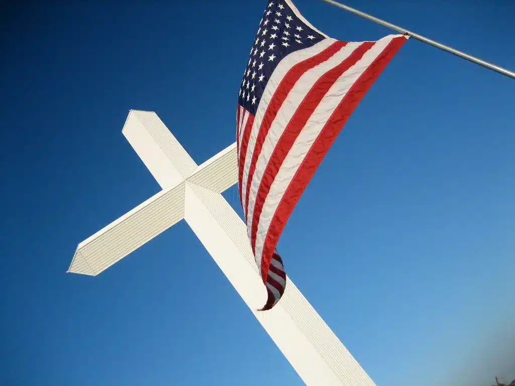 cross and the American flag